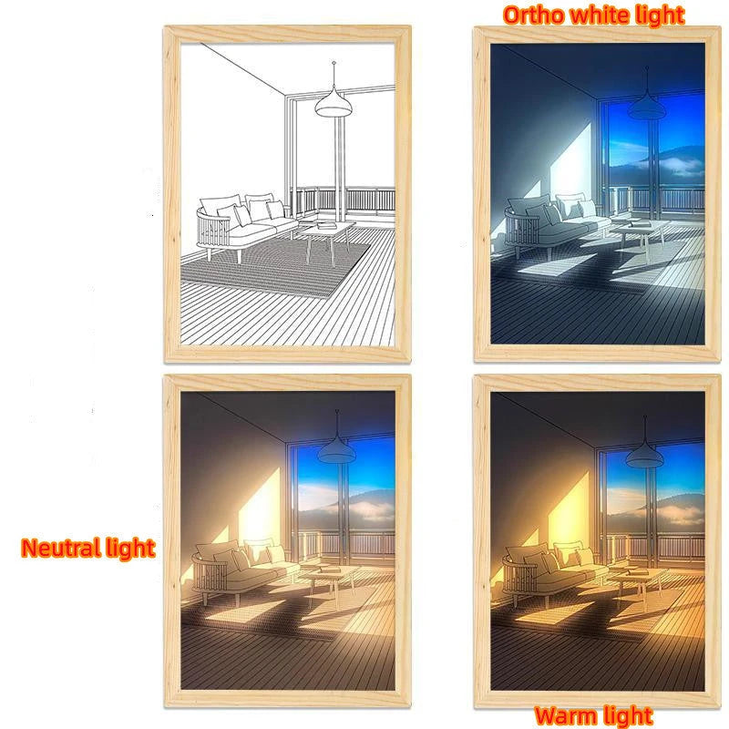 Illuminated Picture LED Decorative Light Painting Bedside Picture Style Creative Modern Simulate Sunshine Drawing Night Light Gift null