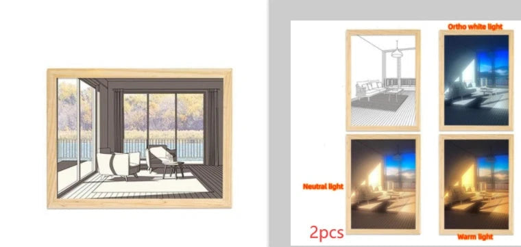Illuminated Picture LED Decorative Light Painting Bedside Picture Style Creative Modern Simulate Sunshine Drawing Night Light Gift null