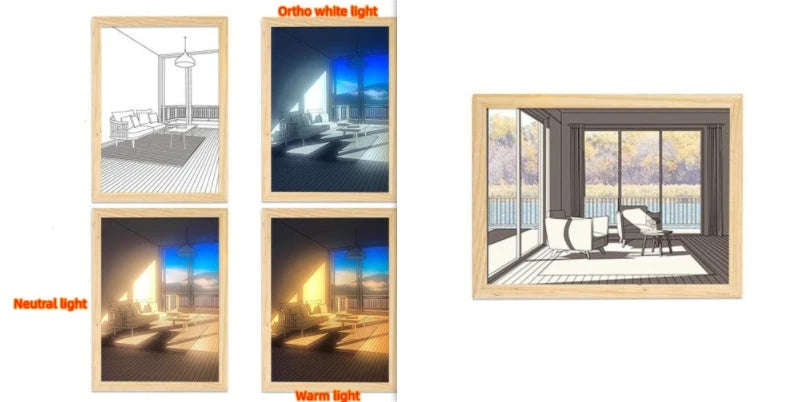 Illuminated Picture LED Decorative Light Painting Bedside Picture Style Creative Modern Simulate Sunshine Drawing Night Light Gift null