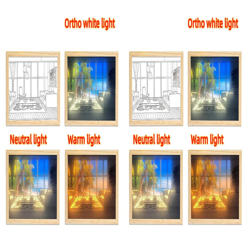 Illuminated Picture LED Decorative Light Painting Bedside Picture Style Creative Modern Simulate Sunshine Drawing Night Light Gift null