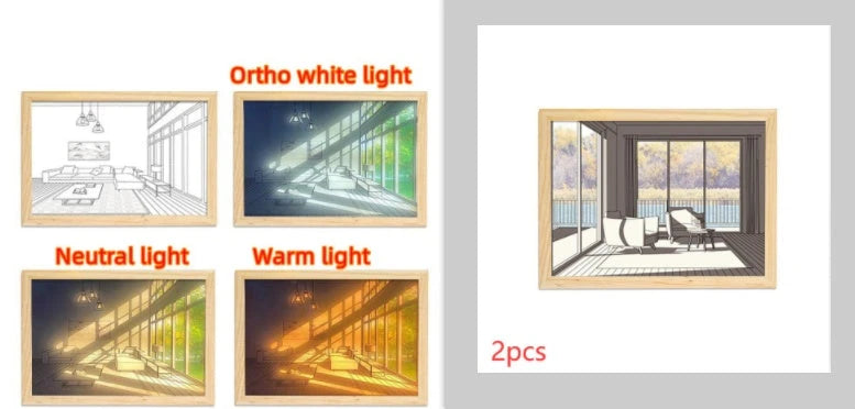 Illuminated Picture LED Decorative Light Painting Bedside Picture Style Creative Modern Simulate Sunshine Drawing Night Light Gift null