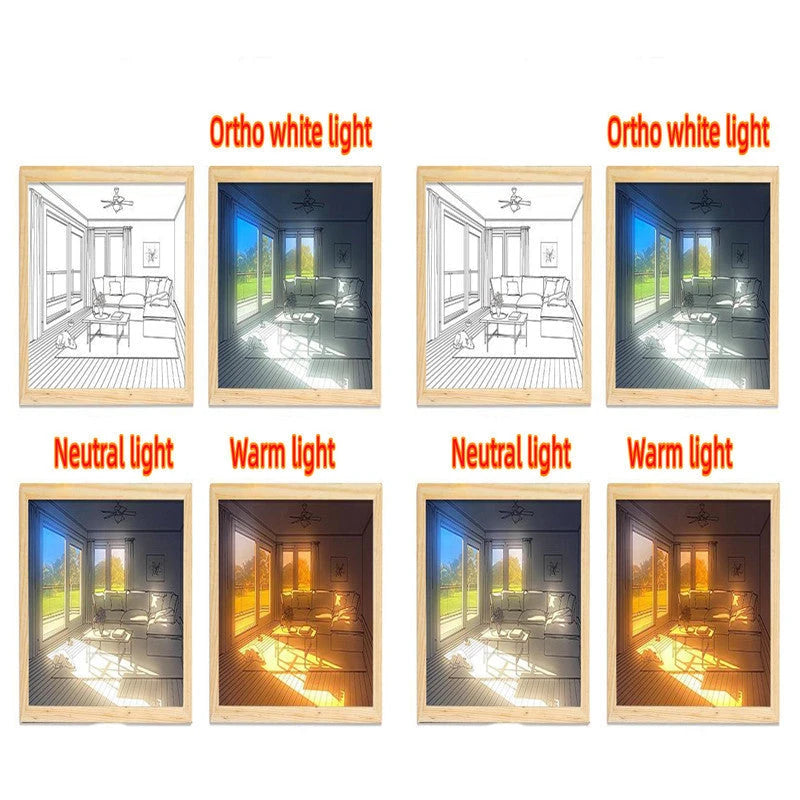 Illuminated Picture LED Decorative Light Painting Bedside Picture Style Creative Modern Simulate Sunshine Drawing Night Light Gift null