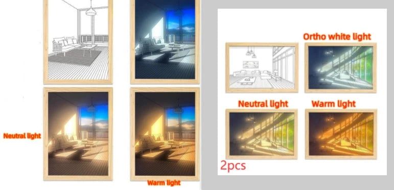 Illuminated Picture LED Decorative Light Painting Bedside Picture Style Creative Modern Simulate Sunshine Drawing Night Light Gift null