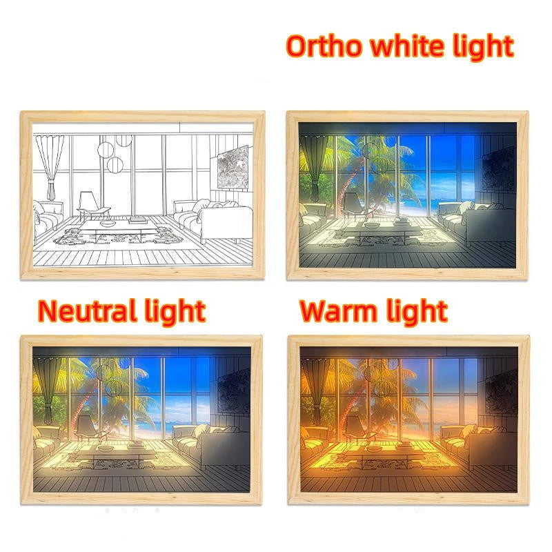 Illuminated Picture LED Decorative Light Painting Bedside Picture Style Creative Modern Simulate Sunshine Drawing Night Light Gift null