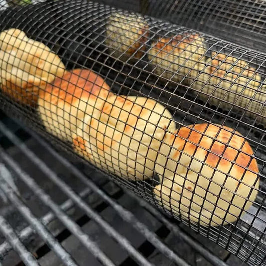 Rolling Grilling Basket Metal BBQ Barbecue Basket Net Portable Outdoor Camping Barbecue Rack Kitchen Gadgets null