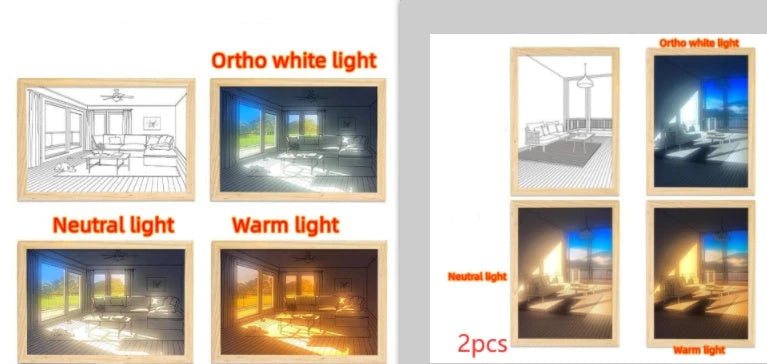 Illuminated Picture LED Decorative Light Painting Bedside Picture Style Creative Modern Simulate Sunshine Drawing Night Light Gift null