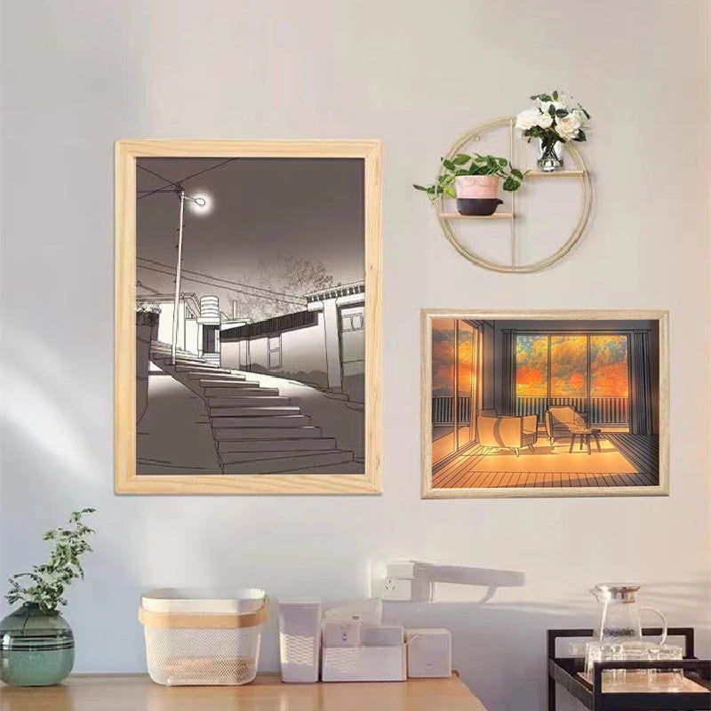 Illuminated Picture LED Decorative Light Painting Bedside Picture Style Creative Modern Simulate Sunshine Drawing Night Light Gift null